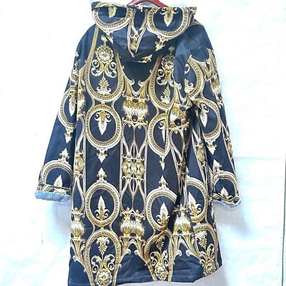 Baroque Cotton Jacket Gold Black Hooded Size XL Rococo Couture Versailles Coat - Picture 7 of 10